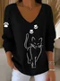 Women'S Cute Cat print Casual T-Shirt