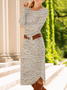 Women's Long Sleeve Spring/Fall Apricot Floral Crew Neck Daily Going Out Casual Midi A-Line T-Shirt Dress Dress