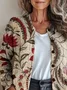 Crew Neck Vintage Printing Cardigan