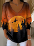 Women's Long Sleeve T-shirt Spring/Fall As Picture Halloween Printing V Neck Daily Going Out Casual Top