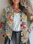 Floral Printing Crew Neck Casual Cardigan