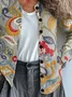 Floral Printing Crew Neck Casual Cardigan