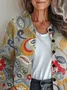 Floral Printing Crew Neck Casual Cardigan