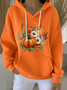 Women's Halloween Autumn Floral Pumpkin Long Sleeve Hooded Sweatshirt