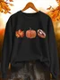 Women's Halloween Autumn Maple Leaf Pumpkin Round Neck Long Sleeve Sweatshirt