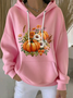 Women's Halloween Autumn Floral Pumpkin Long Sleeve Hooded Sweatshirt
