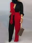 Women's H-Line Shirt Mock Neck Daily Going Out Casual Split Joint Plain Summer Long Jumpsuit Romper