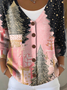 Casual Crew Neck Christmas Loose Cardigan