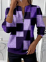 Women's Plaid Print Casual Zipper Long Sleeve Sweatshirt