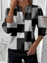 Women's Plaid Print Casual Zipper Long Sleeve Sweatshirt