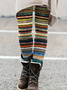 Abstract Stripes Tight Jersey Casual Leggings