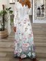 Women's Long Sleeve Spring/Fall pink-gray Plain Split Joint V Neck Daily Going Out Vintage Maxi A-Line T-Shirt Dress Dress