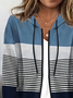 Women's Striped Colorblock Print Casual Hooded Sweatshirt Jacket