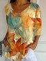 Loose V Neck Maple Leaf Casual T-Shirt