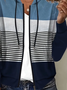 Women's Striped Colorblock Print Casual Hooded Sweatshirt Jacket
