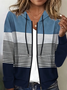 Women's Striped Colorblock Print Casual Hooded Sweatshirt Jacket