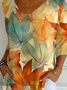 Loose V Neck Maple Leaf Casual T-Shirt