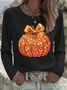 Women's Long Sleeve T-shirt Spring/Fall Orange Halloween (pumpkin) Printing Jersey Crew Neck Daily Going Out Casual Top