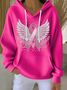 Women's Casual Pink Contrast Ribbon Wings Ribbon Hoodie
