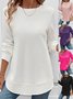 Girly Plain New Loose Temperament Fashion Women's Solid Color Round Neck Splicing Long Sleeve Jacquard Casual Simple Sweatshirt