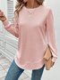 Girly Plain New Loose Temperament Fashion Women's Solid Color Round Neck Splicing Long Sleeve Jacquard Casual Simple Sweatshirt