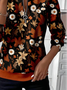Women's Maple Leaf Floral Print Casual Long Sleeve Zipper Sweatshirt