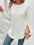 Girly Plain New Loose Temperament Fashion Women's Solid Color Round Neck Splicing Long Sleeve Jacquard Casual Simple Sweatshirt