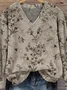 V Neck Floral Casual Loose Sweater
