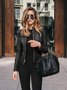 Plain Stand Collar Street Fashionable Leather And Pu Suit Jacket