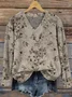 V Neck Floral Casual Loose Sweater