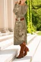 Women's Long Sleeve Spring/Fall Brown Floral Crew Neck Daily Going Out Casual Midi A-Line T-Shirt Dress Dress
