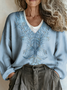Geometric Vintage Loose V Neck Sweater