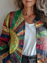 Casual Crew Neck Abstract Printing Cardigan