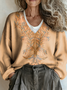 Geometric Vintage Loose V Neck Sweater