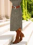 Women's Long Sleeve Spring/Fall Gray Floral Crew Neck Daily Going Out Casual Midi A-Line T-Shirt Dress Dress