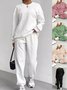Women's Embossed Plain Daily Going Out Two-Piece Set White Casual Spring/Fall Top With Pants Matching Set