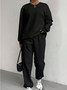Women's Embossed Plain Daily Going Out Two-Piece Set White Casual Spring/Fall Top With Pants Matching Set