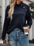 Buckle Mock Neck Simple Solid Color Diamond Jacquard Simple Half Turtleneck Sweatshirt