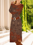 Women's Long Sleeve Spring/Fall Brick Red Abstract Crew Neck Daily Going Out Casual Midi A-Line T-Shirt Dress Dress