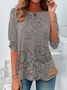 Women's Long Sleeve T-shirt Spring/Fall Gray Floral Jersey Crew Neck Daily Going Out Casual Top