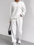 Women's Embossed Plain Daily Going Out Two-Piece Set White Casual Spring/Fall Top With Pants Matching Set