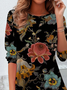 Women's Long Sleeve T-shirt Spring/Fall Black Floral Jersey Crew Neck Daily Going Out Casual Top
