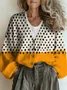 Casual V Neck Loose Multicolor Block Cardigan