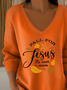 Women's Long Sleeve T-shirt Spring/Fall Orange Maple Leaf Printing V Neck Daily Going Out Casual Top