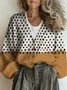 Casual V Neck Loose Multicolor Block Cardigan