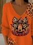 Women's Long Sleeve T-shirt Spring/Fall Orange Halloween (pumpkin) Printing V Neck Daily Going Out Casual Top