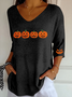Women's Three Quarter Sleeve T-shirt Spring/Fall Orange Halloween (pumpkin) Printing V Neck Daily Going Out Casual Top