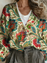 Casual Loose V Neck Floral Cardigan