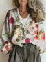 Casual Loose V Neck Floral Cardigan