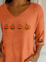 Women's Three Quarter Sleeve T-shirt Spring/Fall Orange Halloween (pumpkin) Printing V Neck Daily Going Out Casual Top